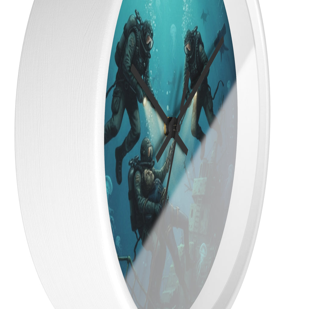 Diver Expedition Wall Clock — Vintage Deep Sea Salvage Diver Art