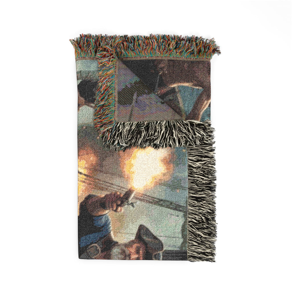 Pirate Captain Throw Blanket — Vintage Ship Battle Woven Tapestry