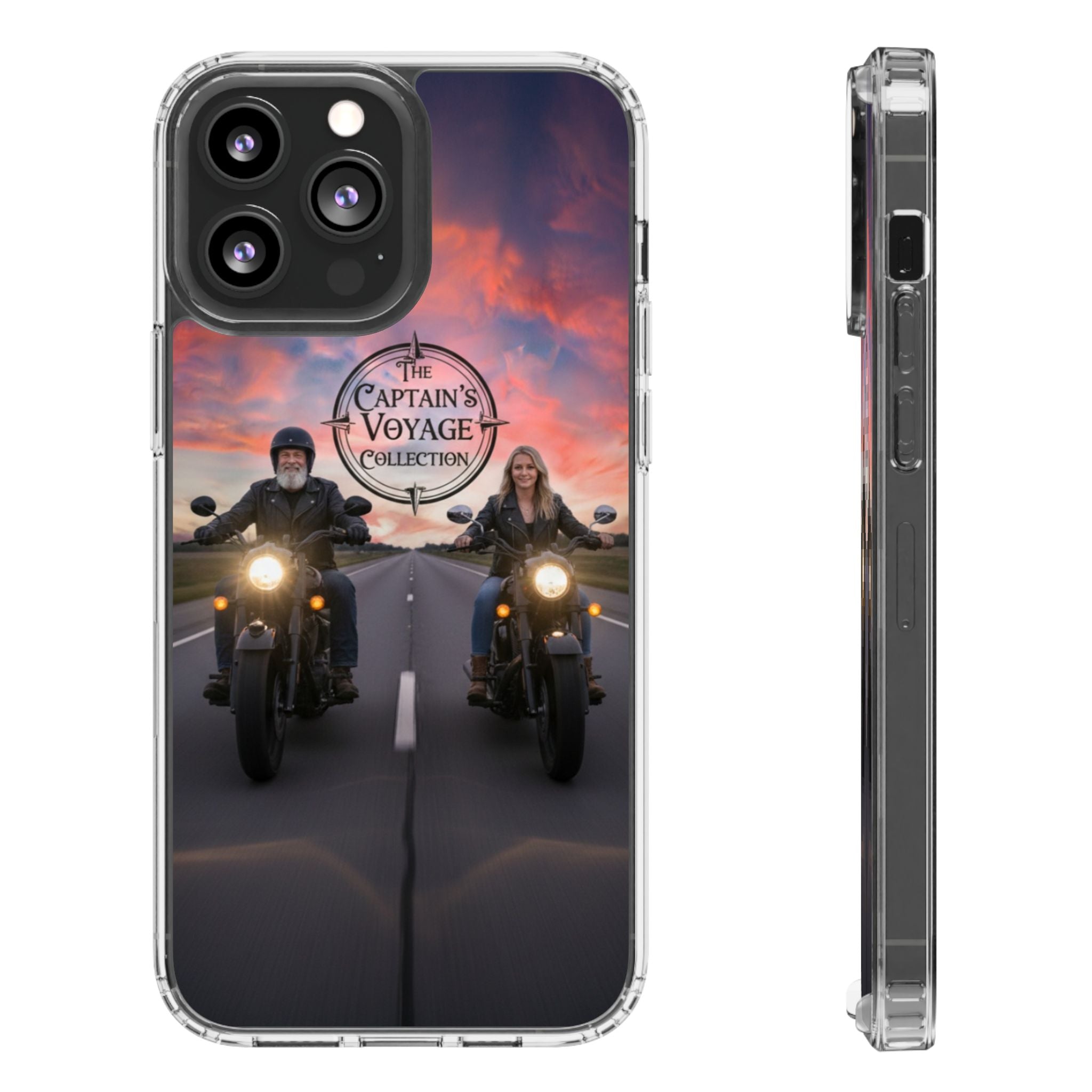 Clear Phone Case — 'The Captain's Voyage Collection' Motorcycle Sunset Design