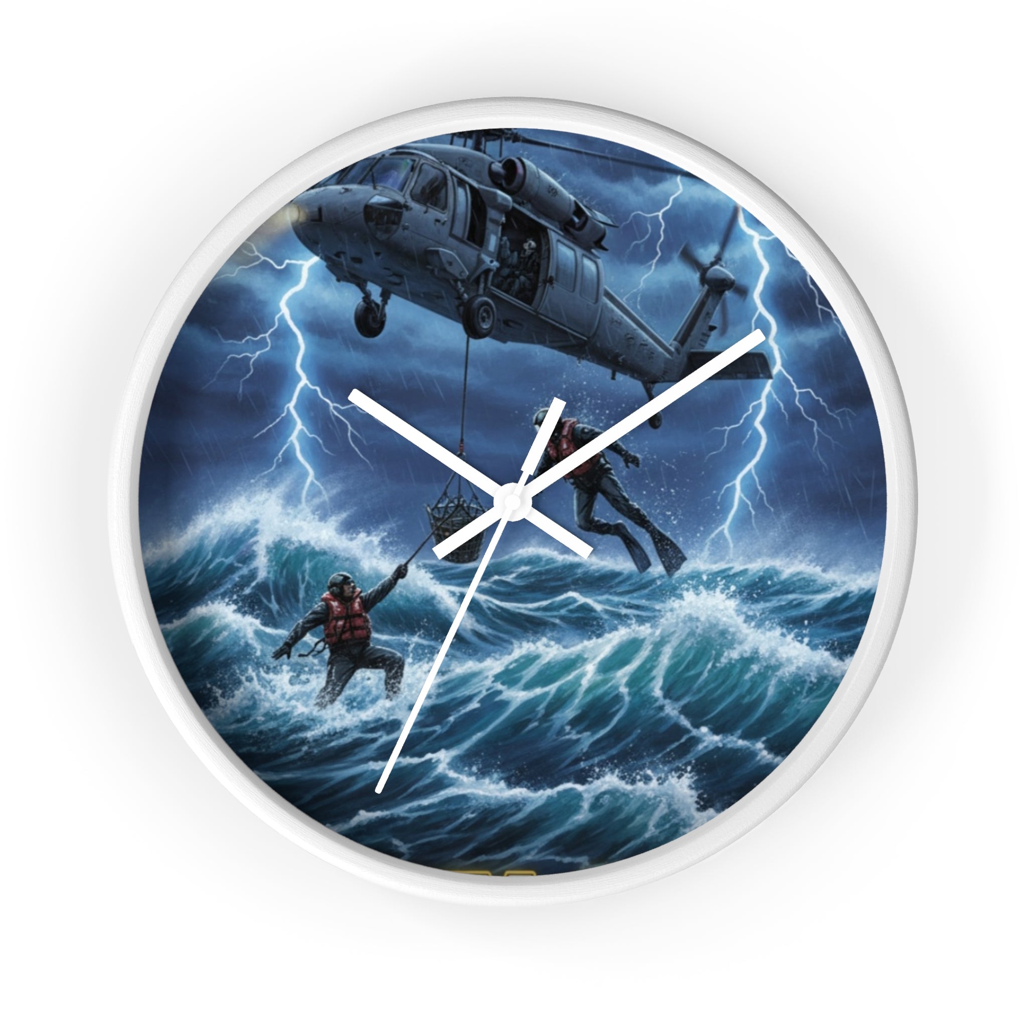 Rescue Helicopter Storm Wall Clock — Search & Rescue Ocean Scene