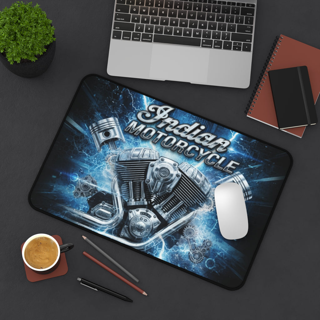 Indian Motorcycle Engine Desk Mat — Blue V-Twin Motor Graphic Mouse Pad