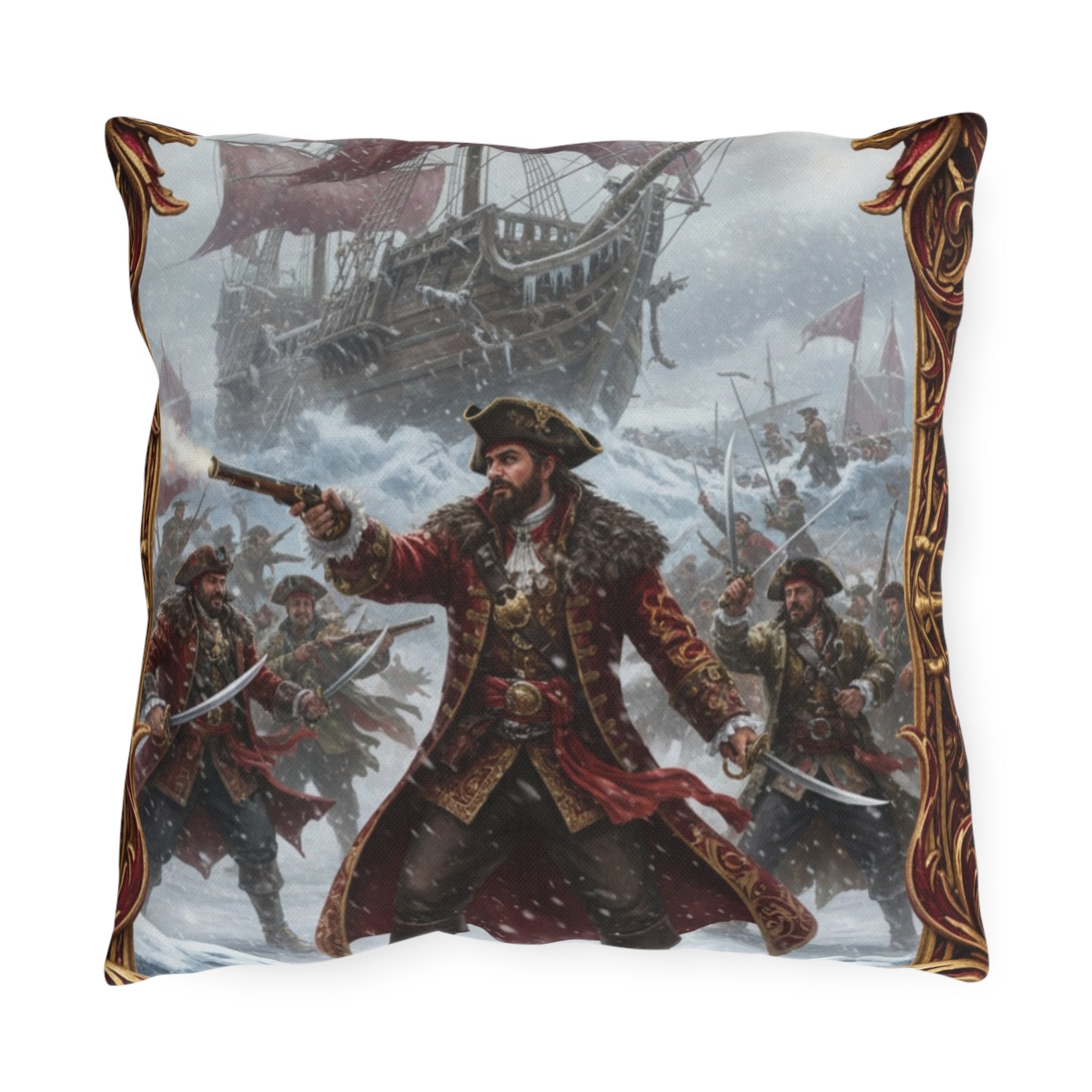 Nautical Pirate Captain Outdoor Pillow — Vintage Ship Anchor Voyage Accent Cushion
