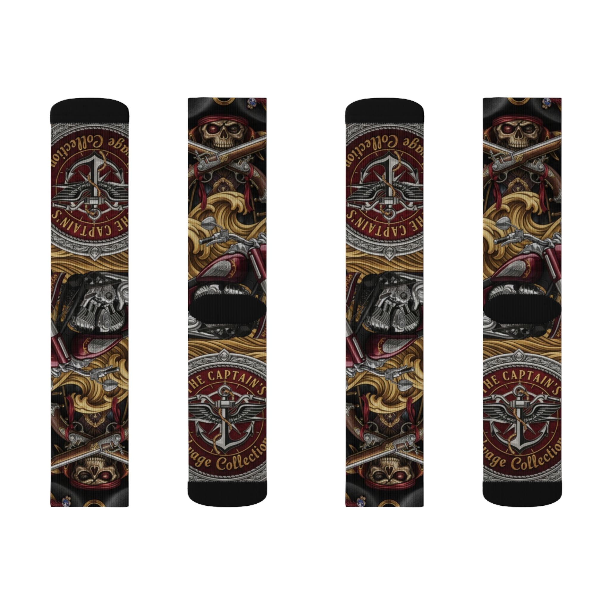 Skull & Anchor Sublimation Socks — Nautical Pirate Crew Graphic Socks