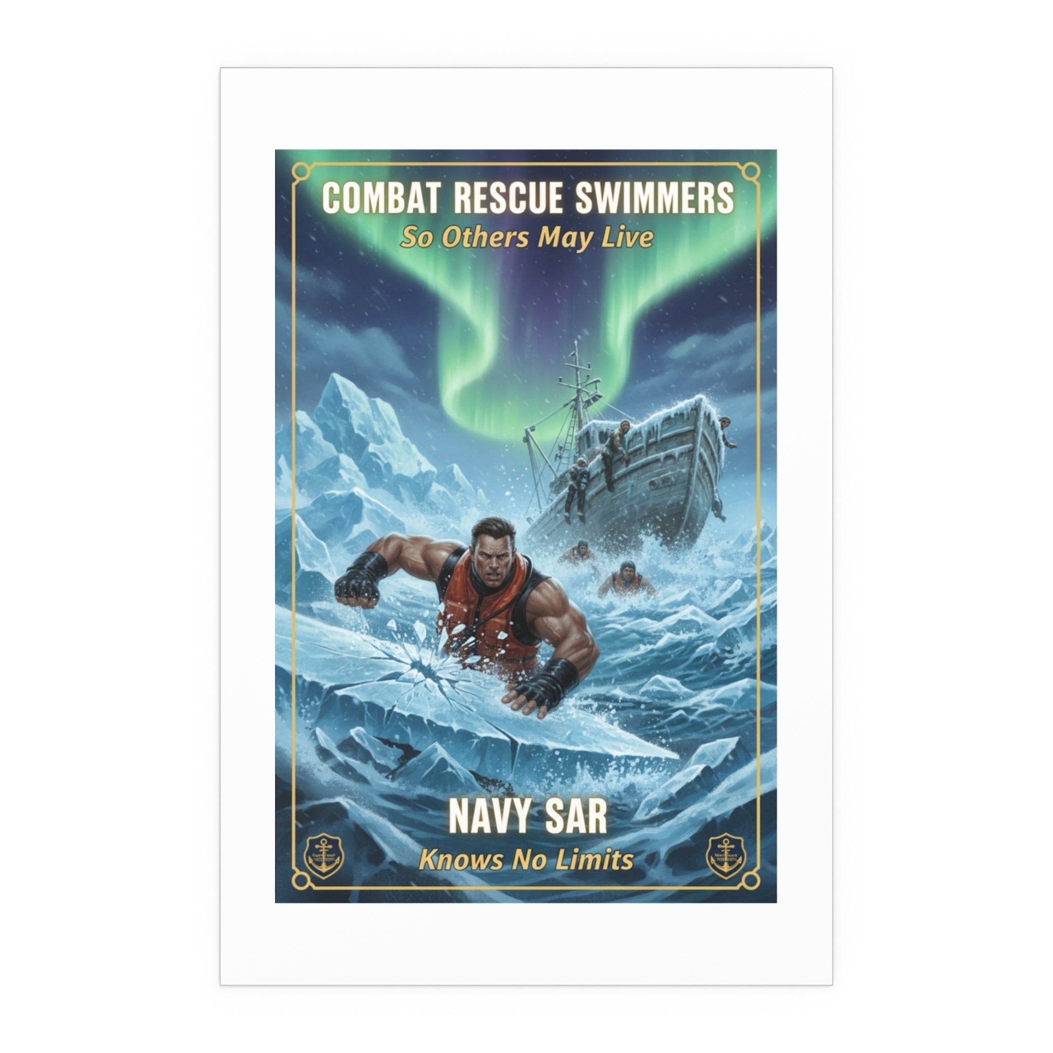 Combat Rescue Swimmers Silk Poster — Navy SAR 'So Others May Live' Arctic Rescue Print