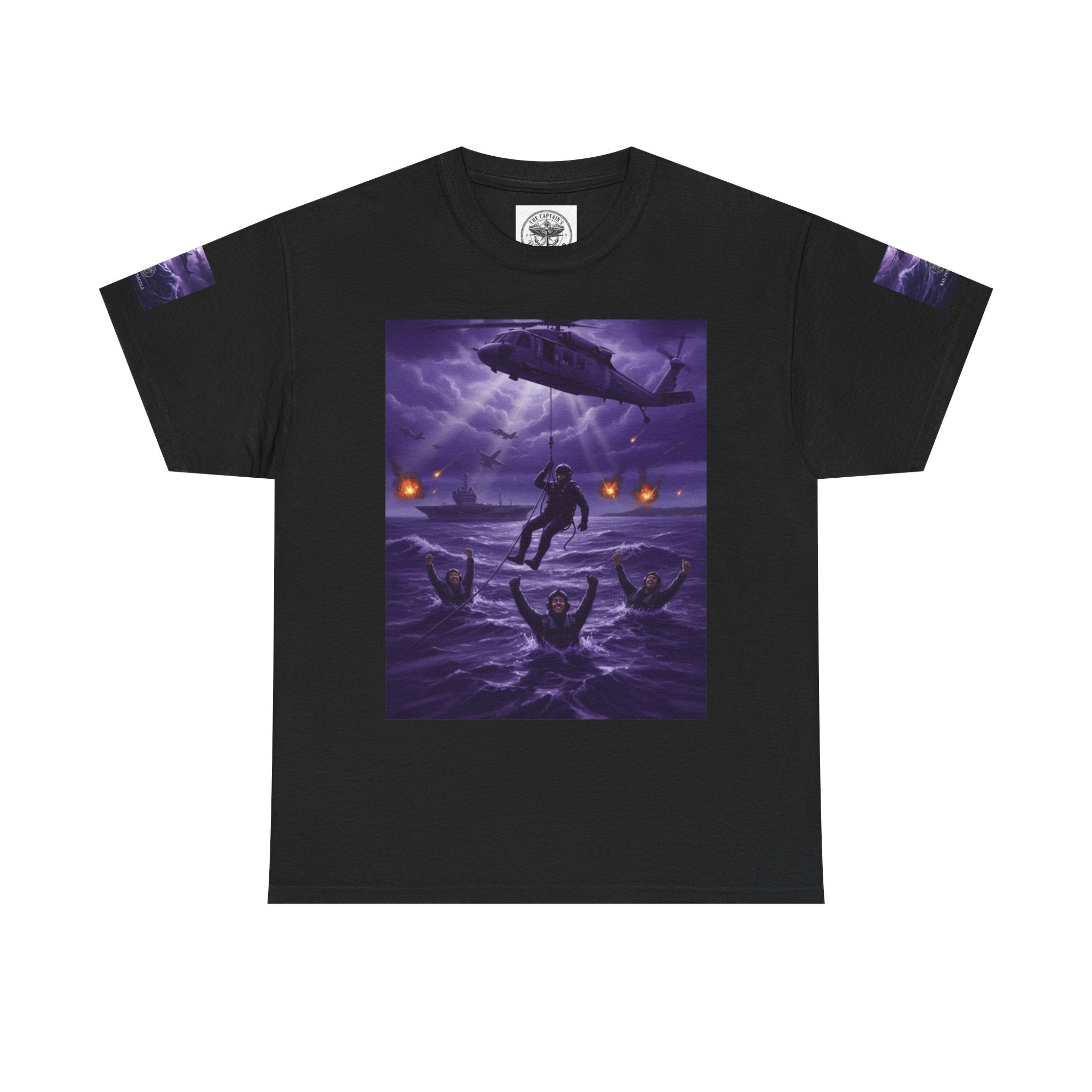 Rescue Night Tee — Purple Helicopter Sea Rescue Graphic T-Shirt
