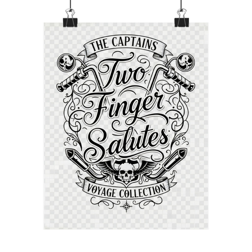 Two Finger Salutes Poster — Vintage Nautical Skull Voyage Wall Art