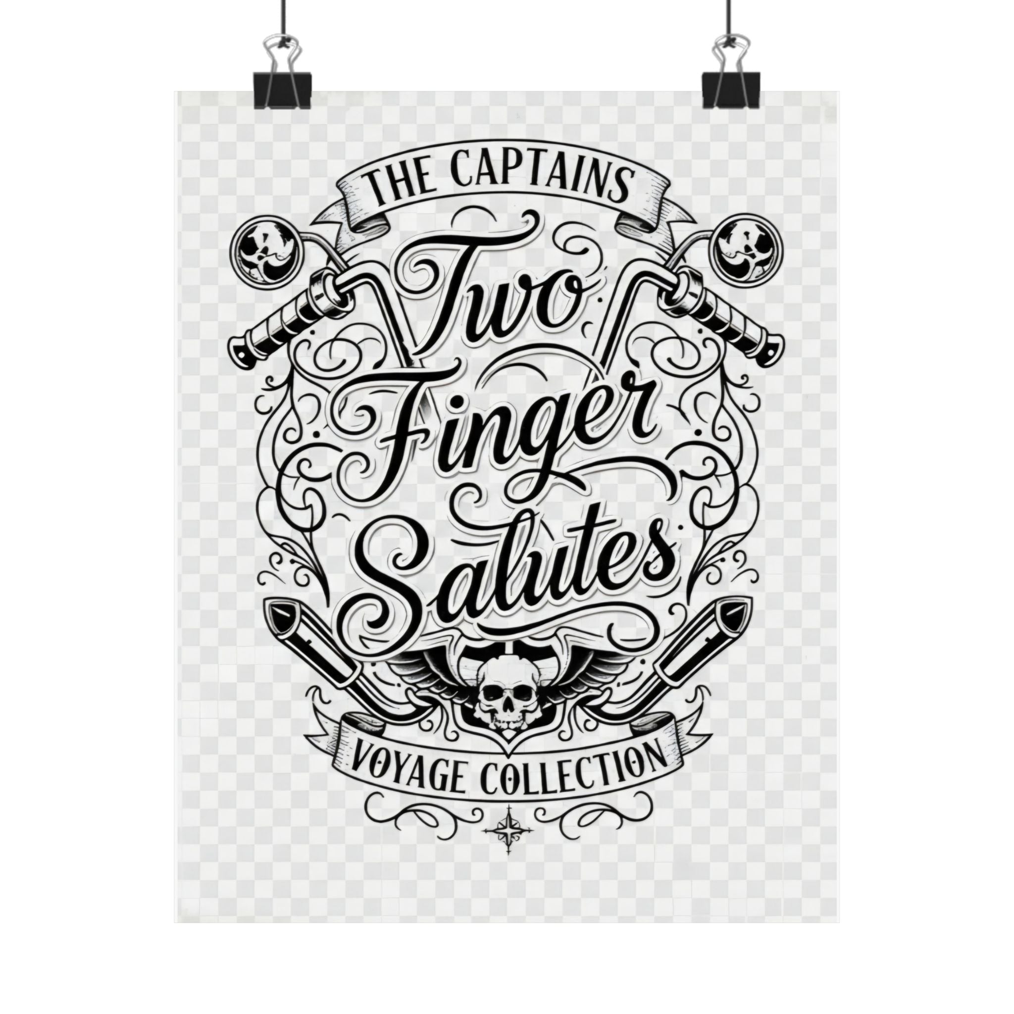Two Finger Salutes Poster — Vintage Nautical Skull Voyage Wall Art