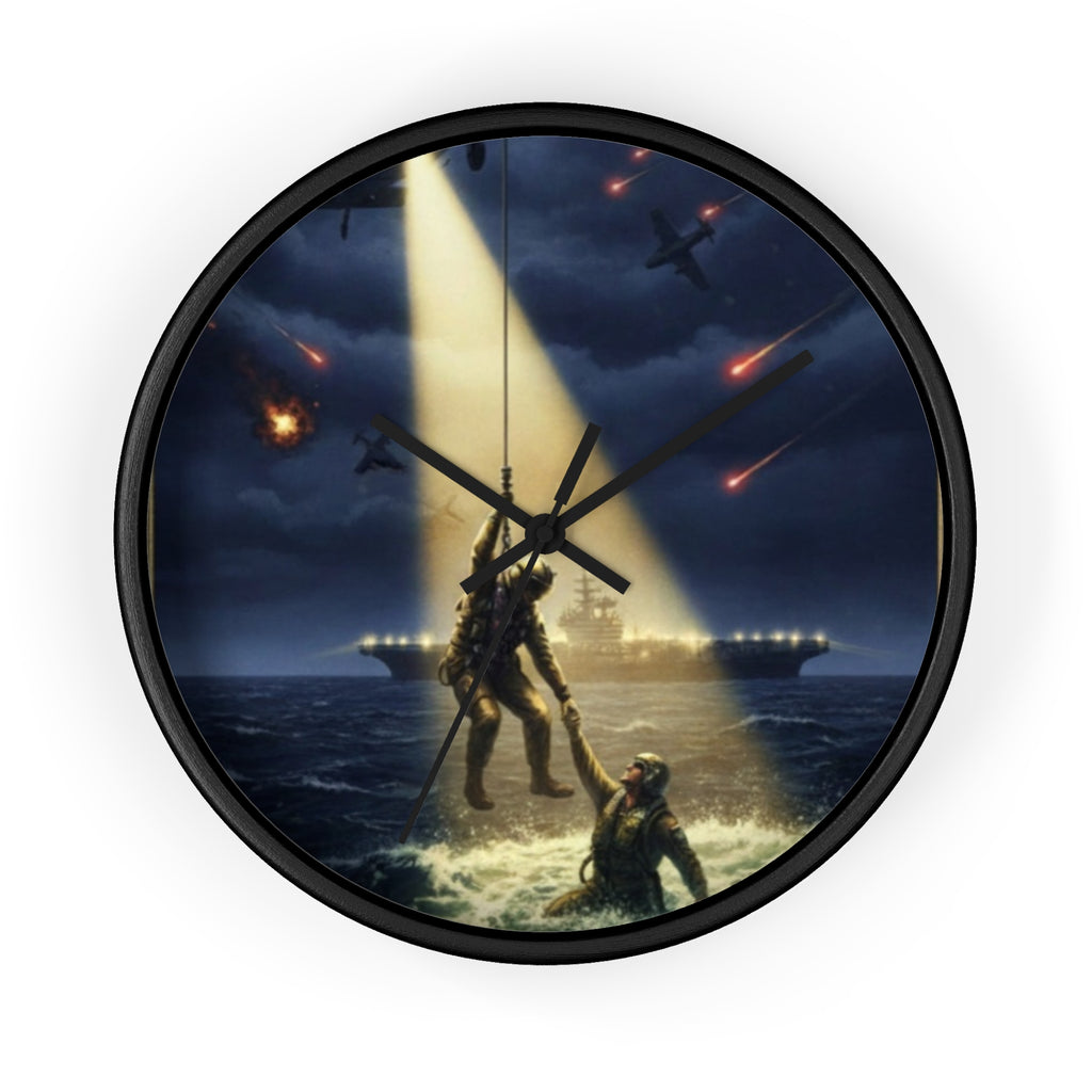 Rescue at Dawn Wall Clock — Military Helicopter Sea Rescue Scene