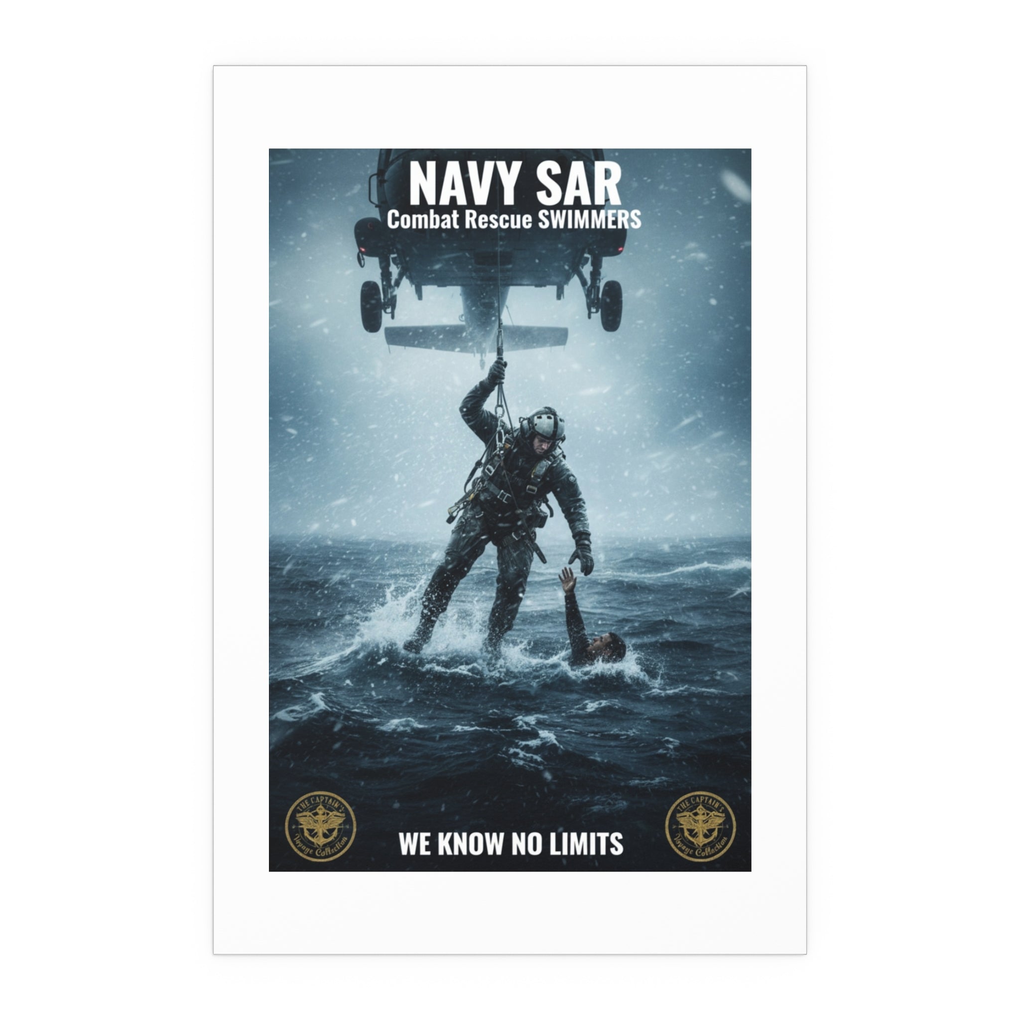 Rescue Diver Silk Poster – Dramatic Sea & Helicopter Wall Art (Indoor/Outdoor)