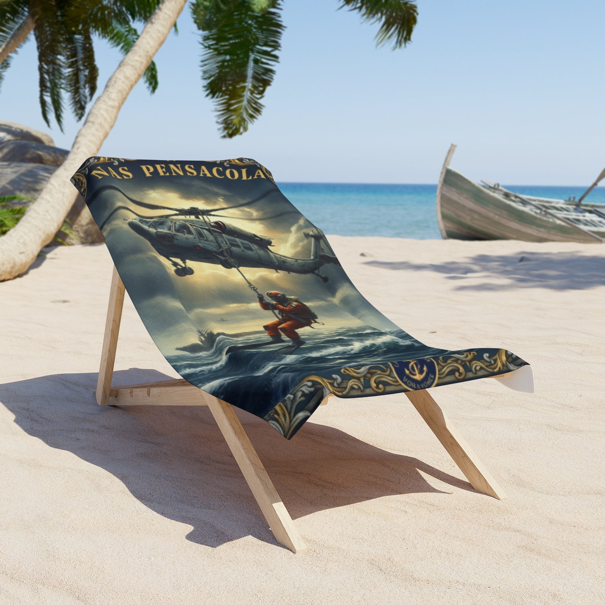 Navy Rescue Helicopter Beach Towel — NAS Pensacola Vintage Sea Rescue Design