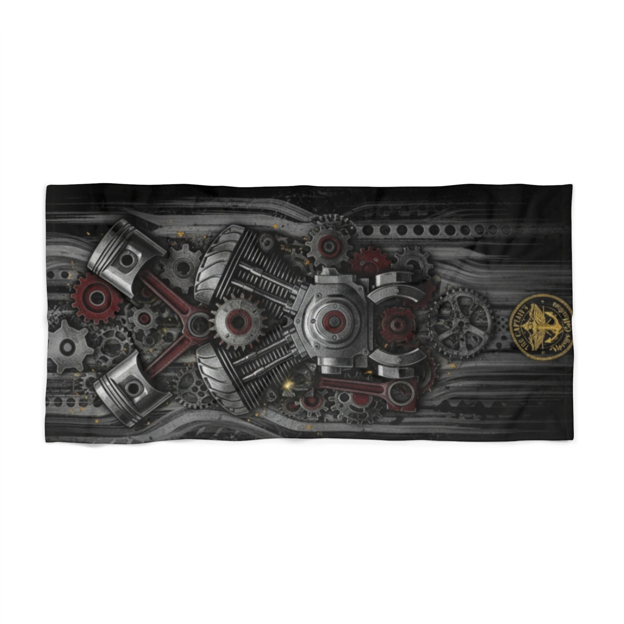Motorcycle Engine Gears Beach Towel — Steampunk Bike Parts Design