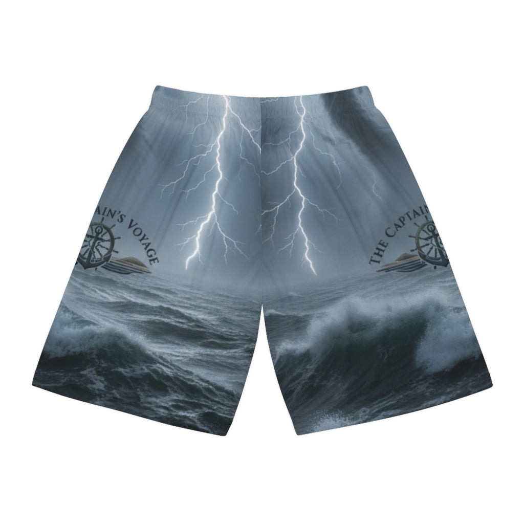 Stormy Ocean Basketball Shorts — 'The Captain's Voyage' Lightning Print