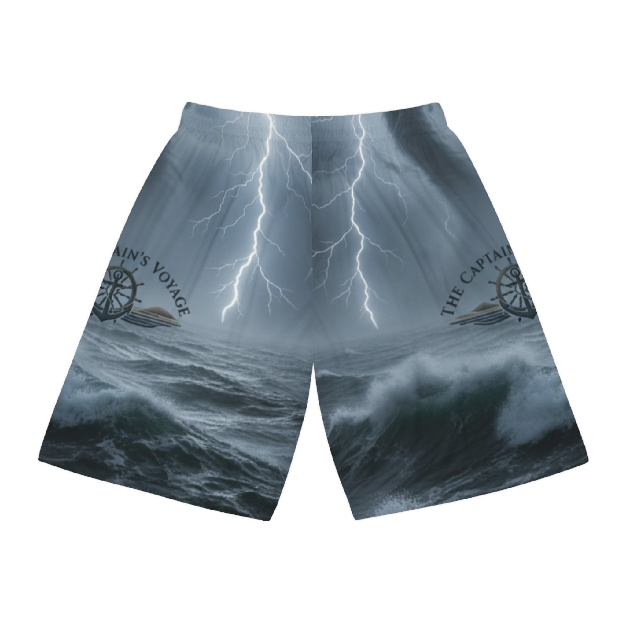 Stormy Ocean Basketball Shorts — 'The Captain's Voyage' Lightning Print