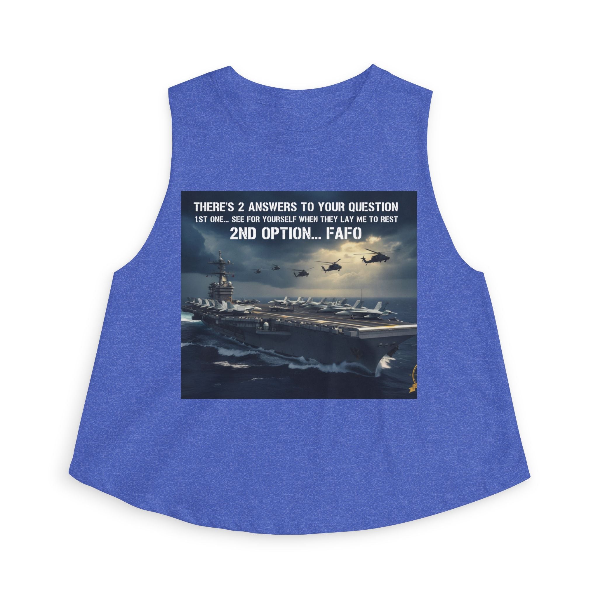 Women’s Crop Top – Military Aircraft Carrier Graphic with “2nd Option…F A F O” Text