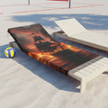 Pirate Ship Beach Towel — Flaming Sunset Shipwreck Scene