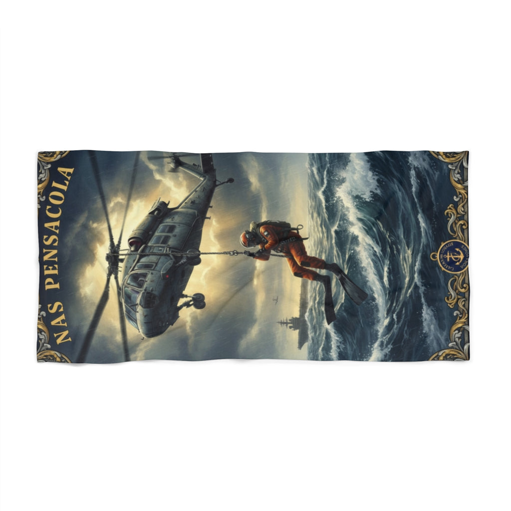 Navy Rescue Helicopter Beach Towel — NAS Pensacola Vintage Sea Rescue Design