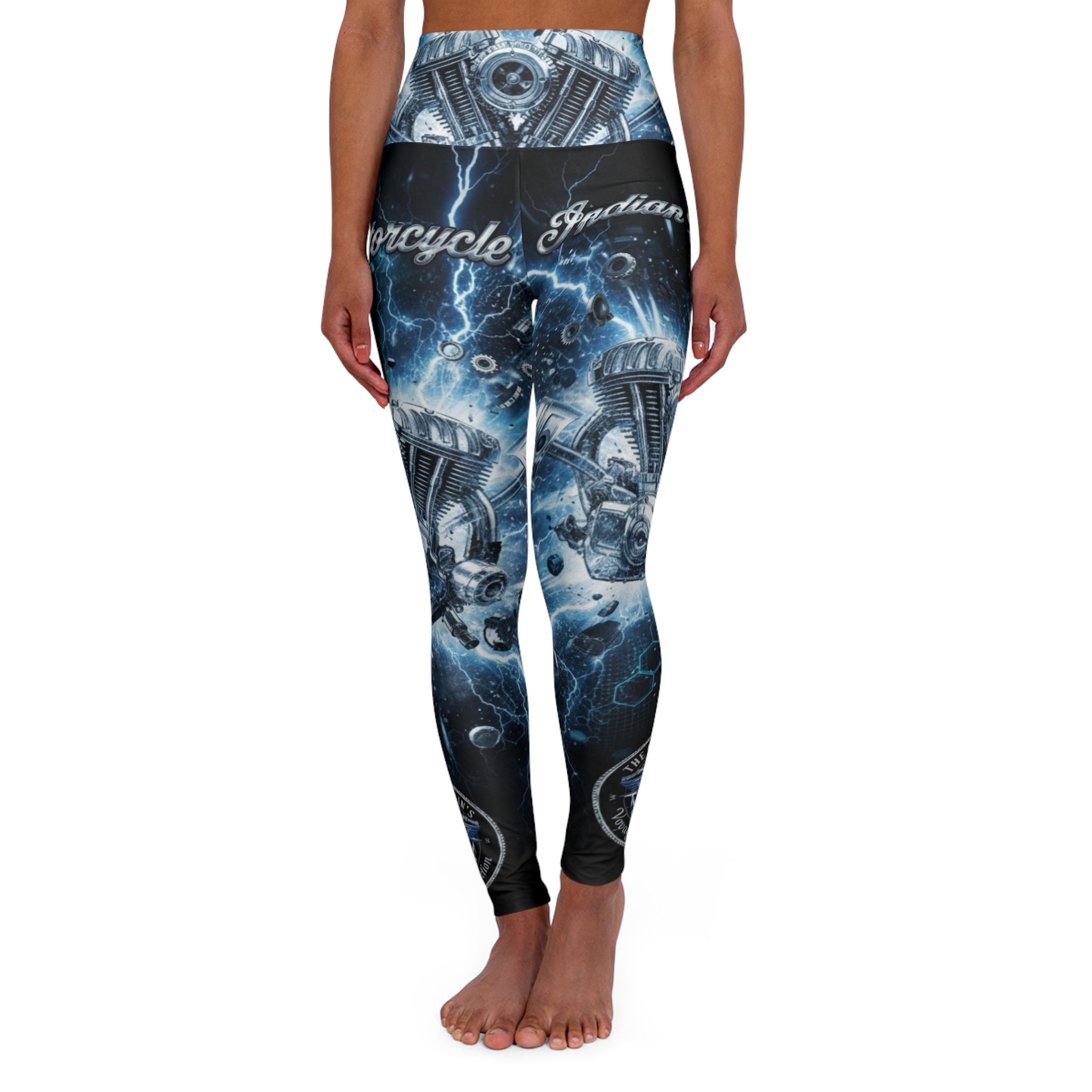Motorcycle Engine Lightning High-Waist Yoga Leggings