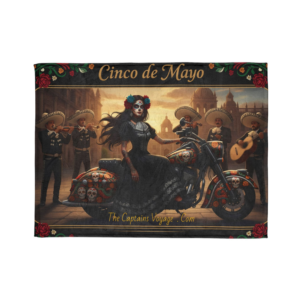 Cinco de Mayo Day of the Dead Motorcycle Blanket — Sugar Skull Rider & Mariachi Design