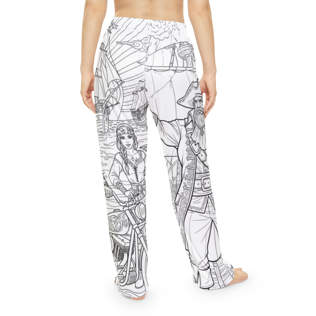 Pirate Adventure Women's Pajama Pants — All-Over Print Coloring Style
