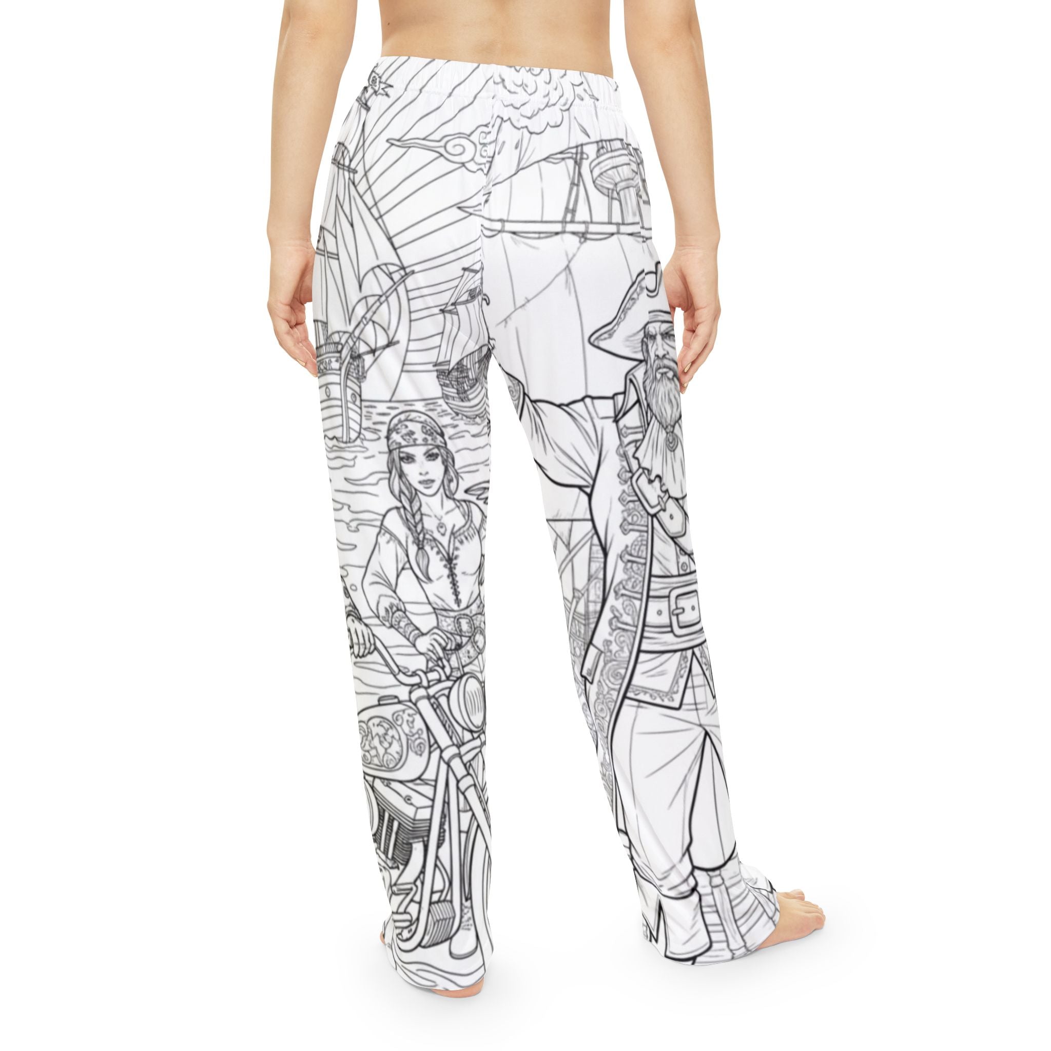 Pirate Adventure Women's Pajama Pants — All-Over Print Coloring Style