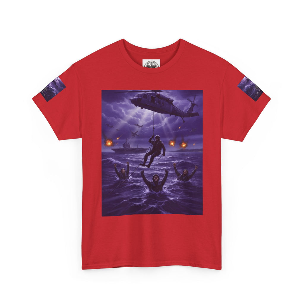 Rescue Night Tee — Purple Helicopter Sea Rescue Graphic T-Shirt