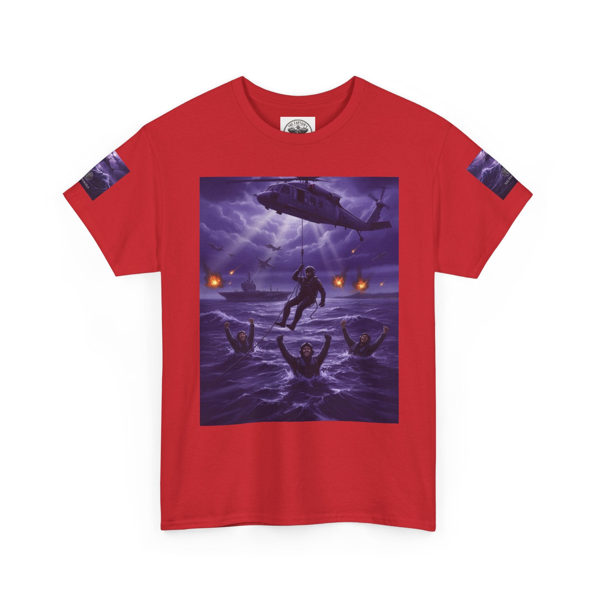Rescue Night Tee — Purple Helicopter Sea Rescue Graphic T-Shirt