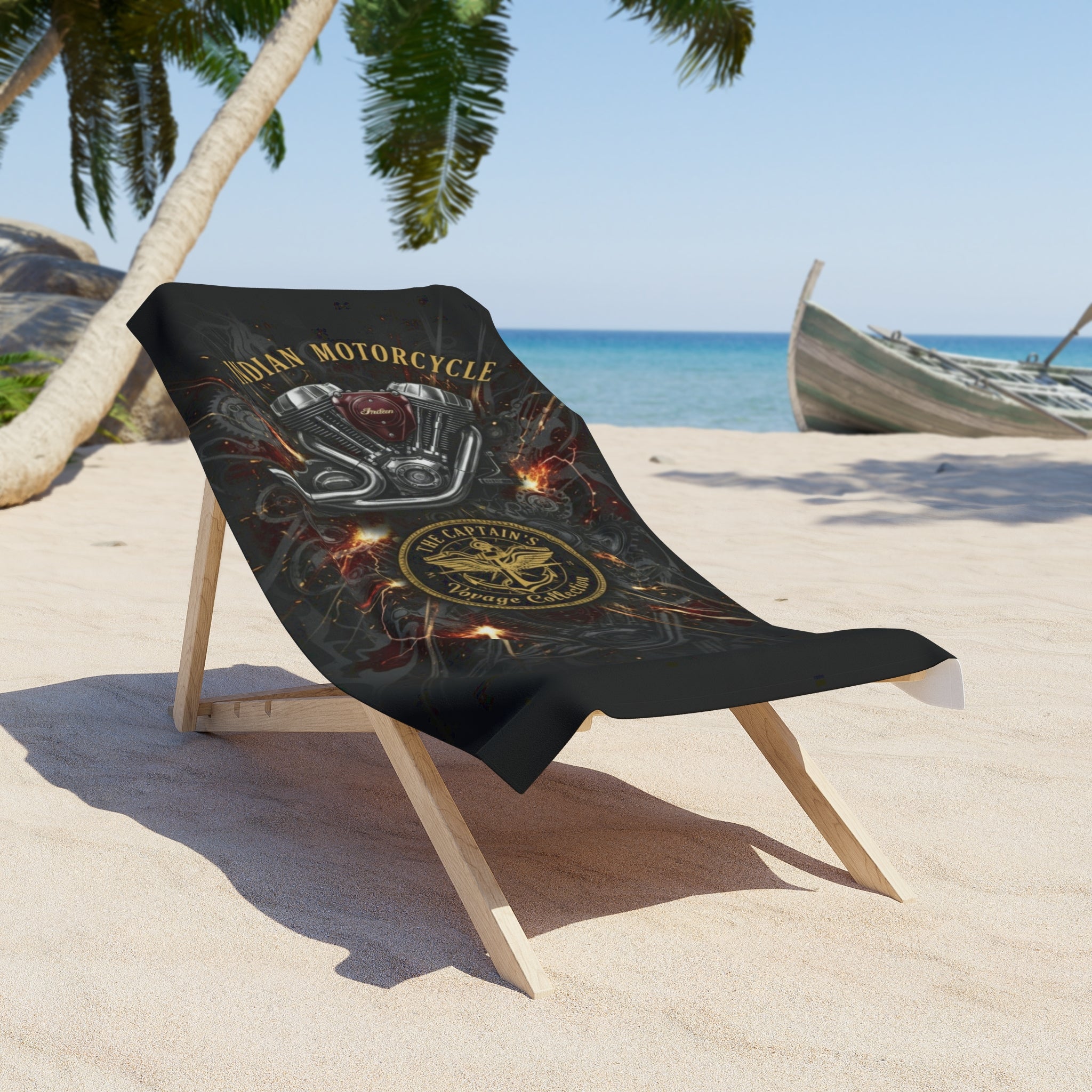 Motorcycle Emblem Beach Towel — Retro Indian Motorcycle Graphic