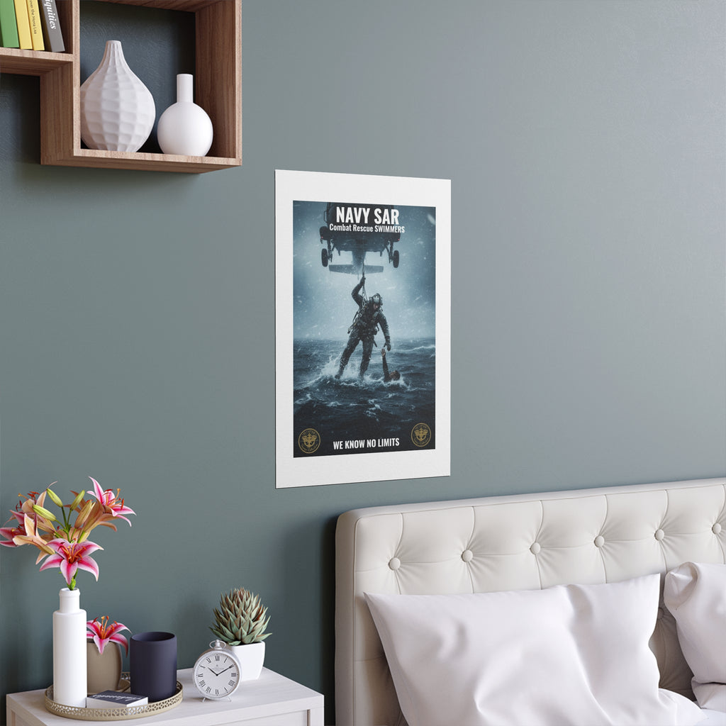 Rescue Diver Silk Poster – Dramatic Sea & Helicopter Wall Art (Indoor/Outdoor)