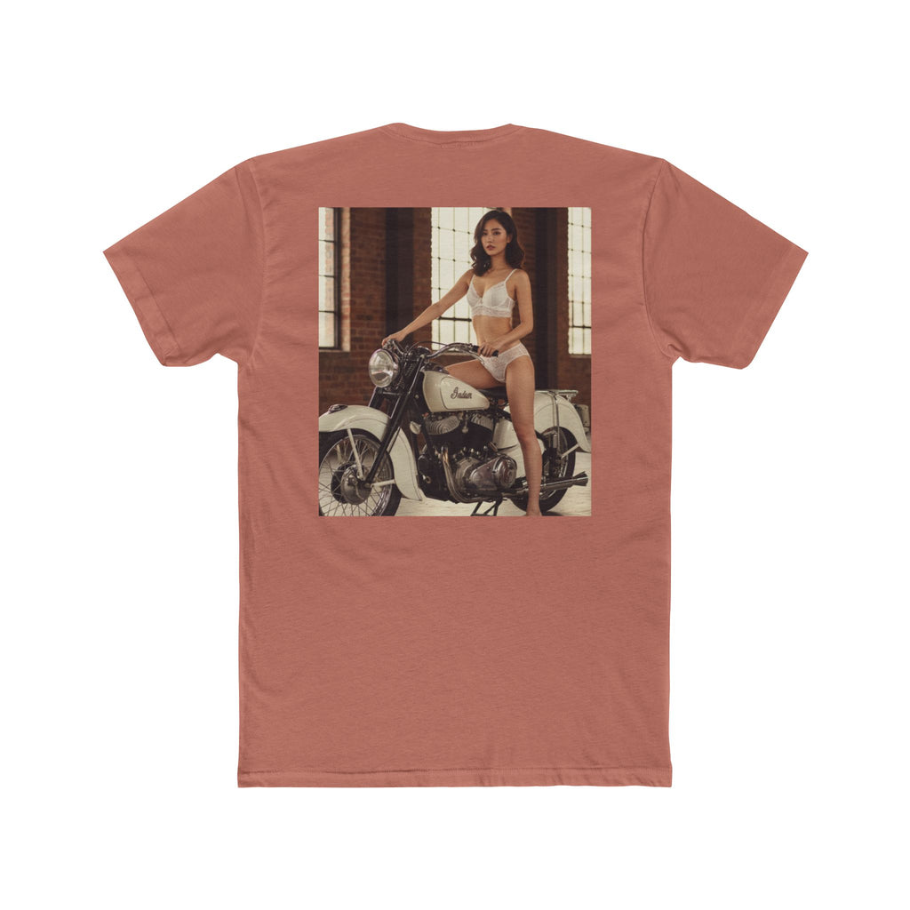 Vintage Motorcycle Pinup Tee — Retro Biker Photo Graphic T-Shirt