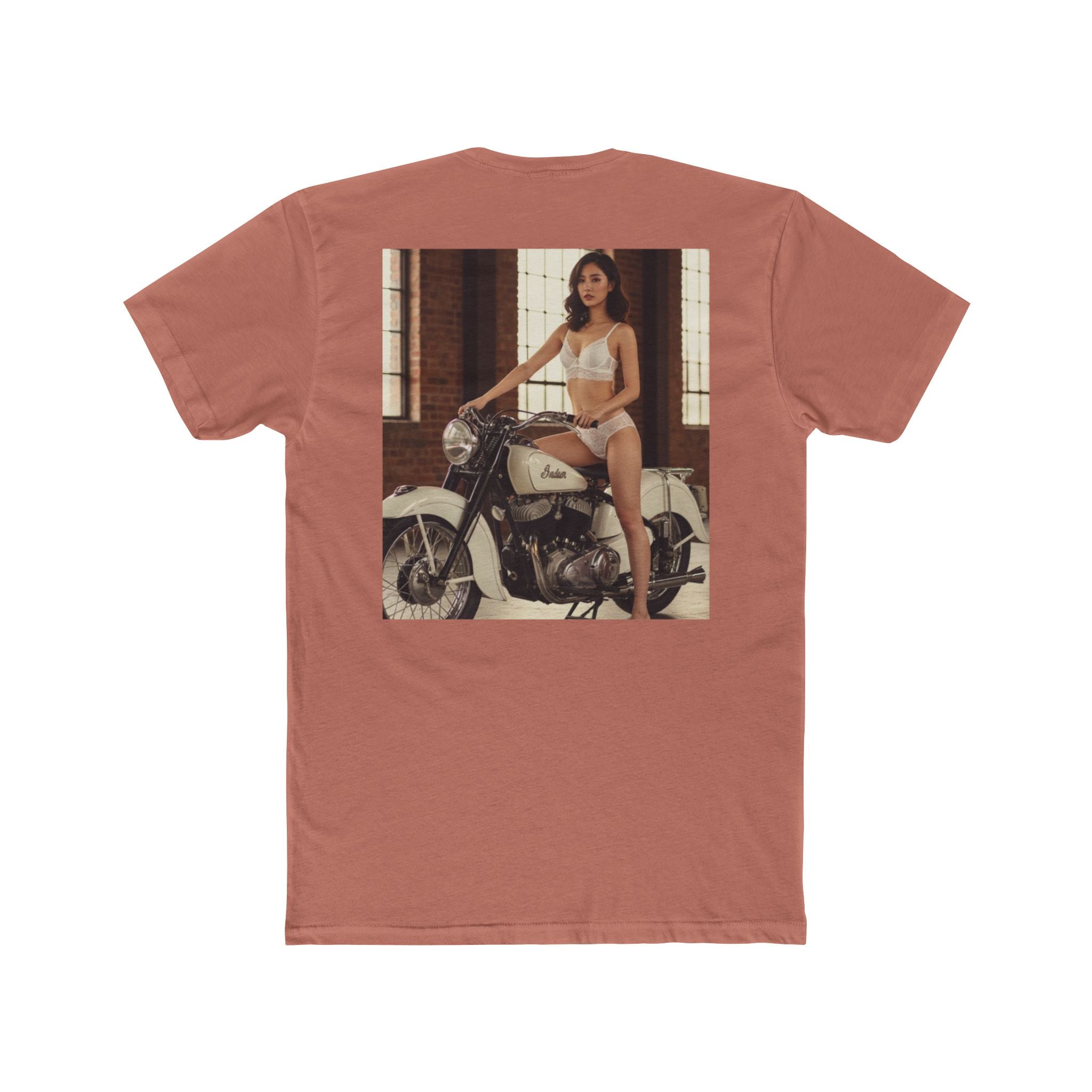 Vintage Motorcycle Pinup Tee — Retro Biker Photo Graphic T-Shirt