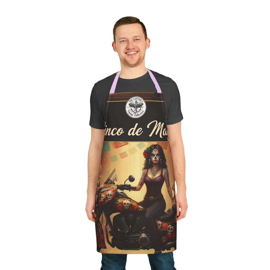 Cinco de Mayo Sugar Skull Biker Apron — Day of the Dead Motorcycle Cooking Apron