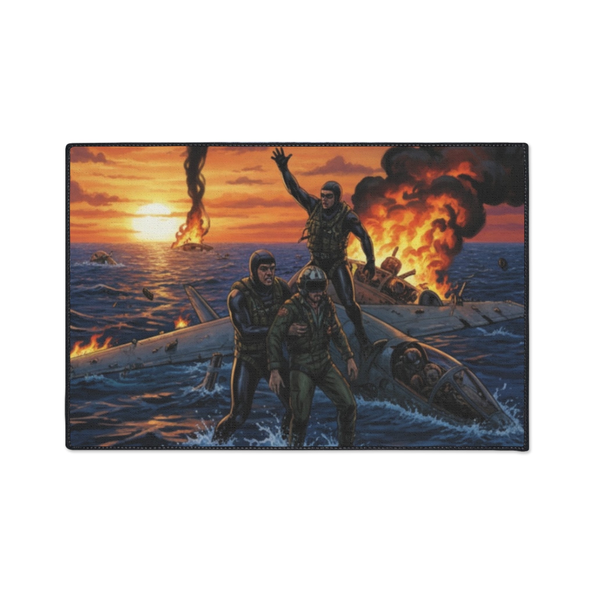 Heavy Duty Floor Mat — Rescue at Sea WWII Bomber Survivors Scene