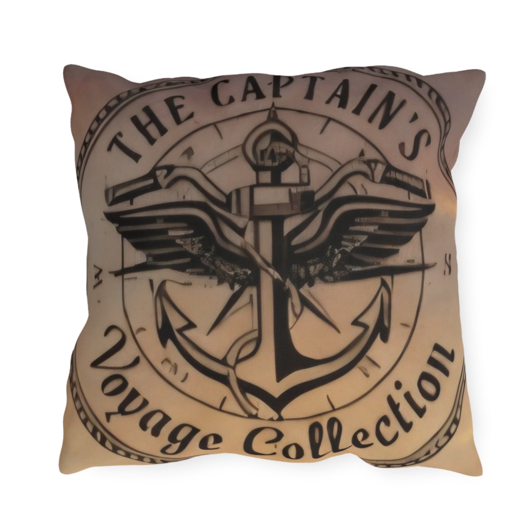 Nautical Black Pirate Ship Outdoor Pillow - "The Captain's Voyage Collection" Accent Cushion