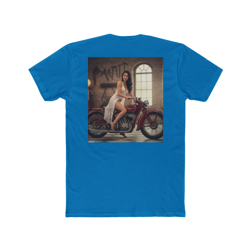 Vintage Motorcycle Pinup Tee — Retro Biker Photo Crewneck