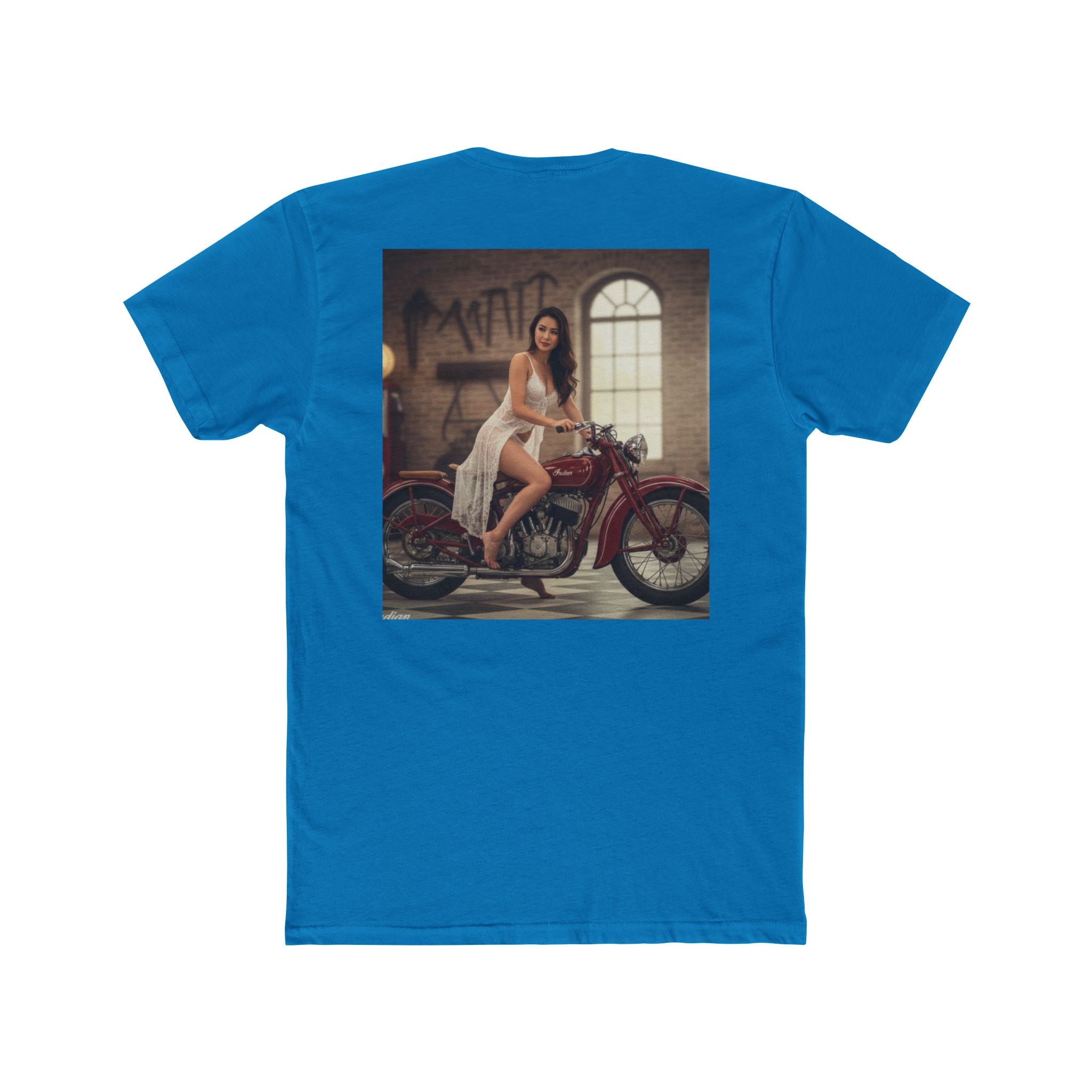 Vintage Motorcycle Pinup Tee — Retro Biker Photo Crewneck
