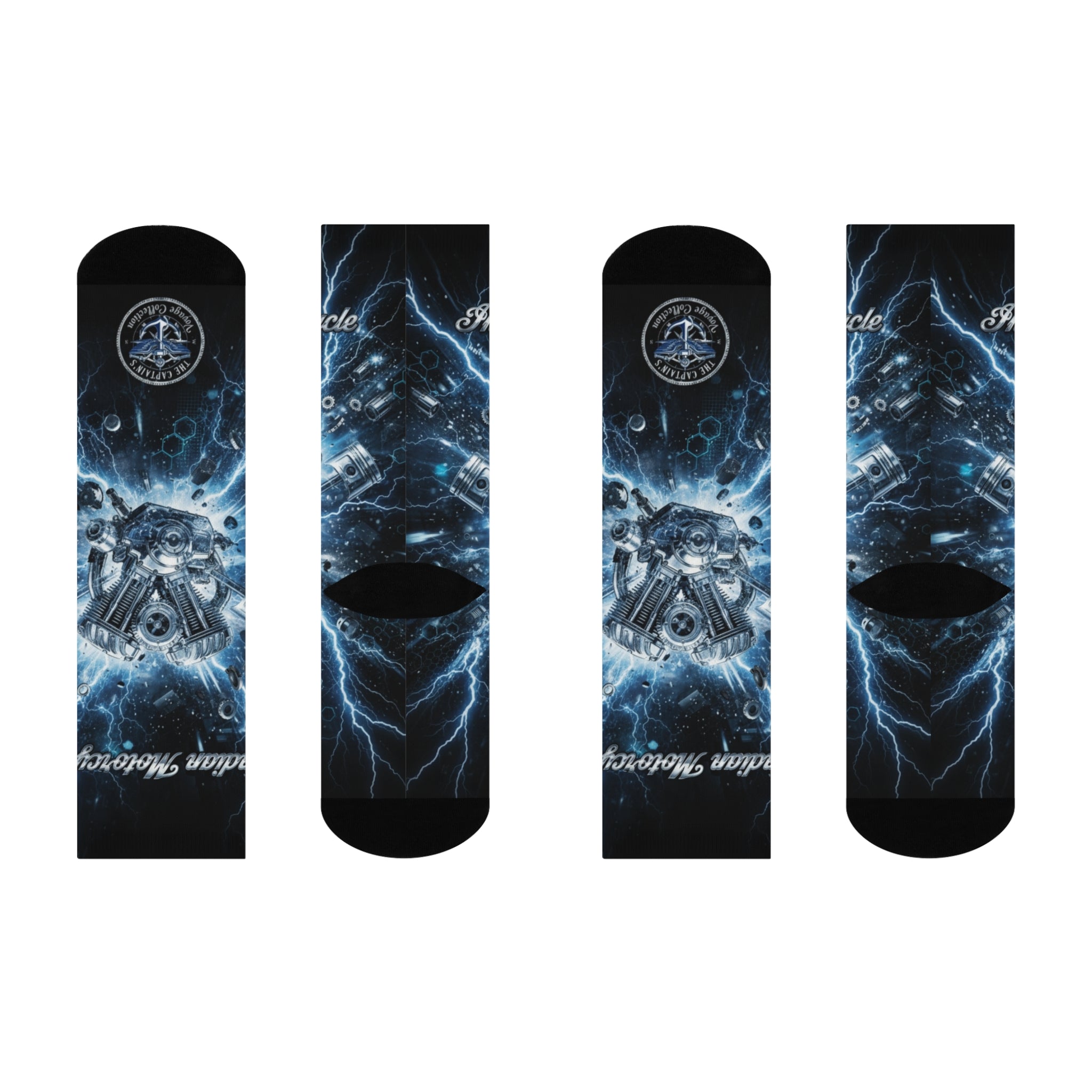 Motorcycle Engine Lightning Crew Socks — Cushioned Biker Socks