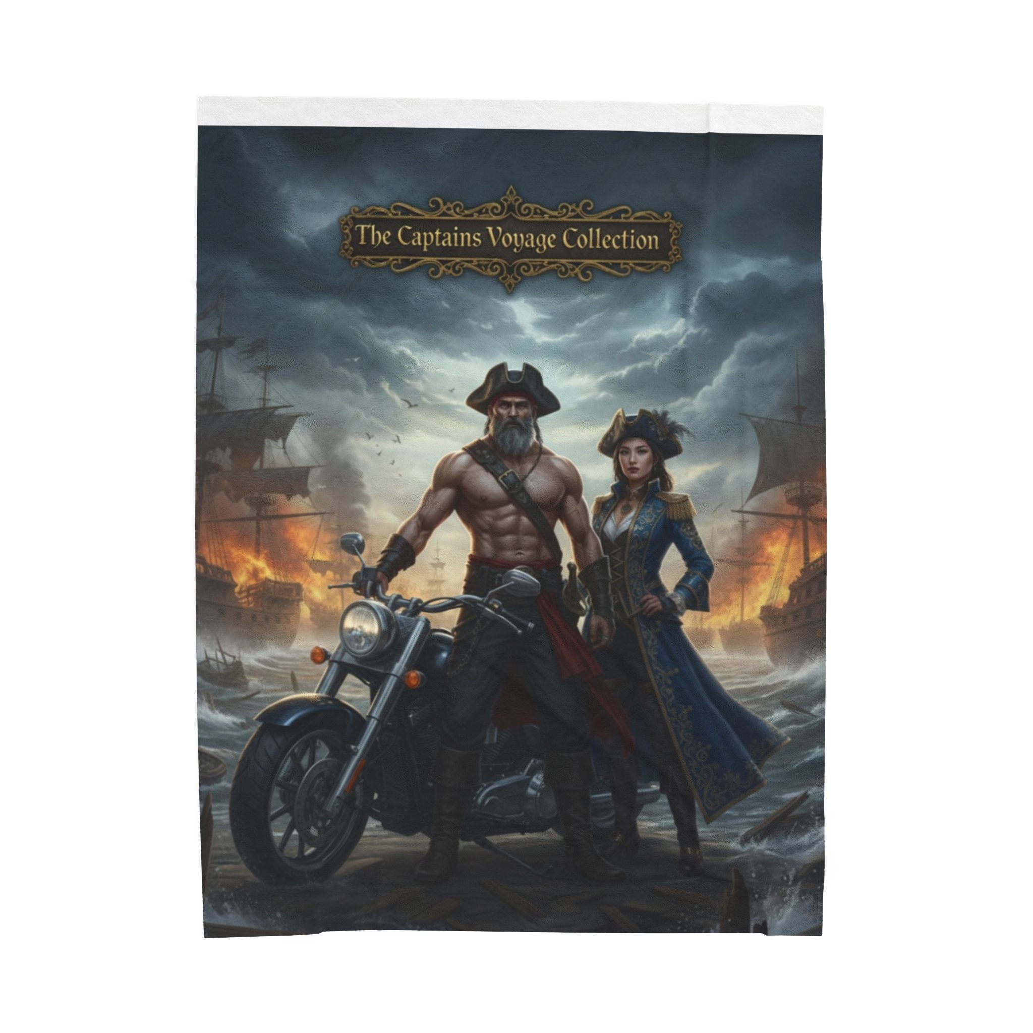 Velveteen Plush Blanket — "The Captain's Voyage Collection" Pirate & Biker Fantasy Throw