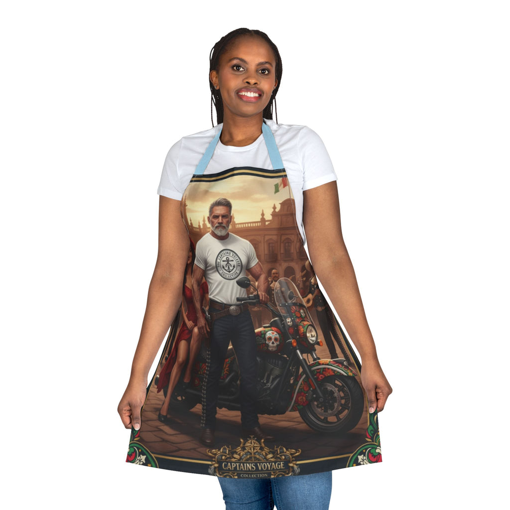 Captain’s Voyage Biker Apron — Vintage Motorcycle Chef Apron with Rider & Pin-Up Design