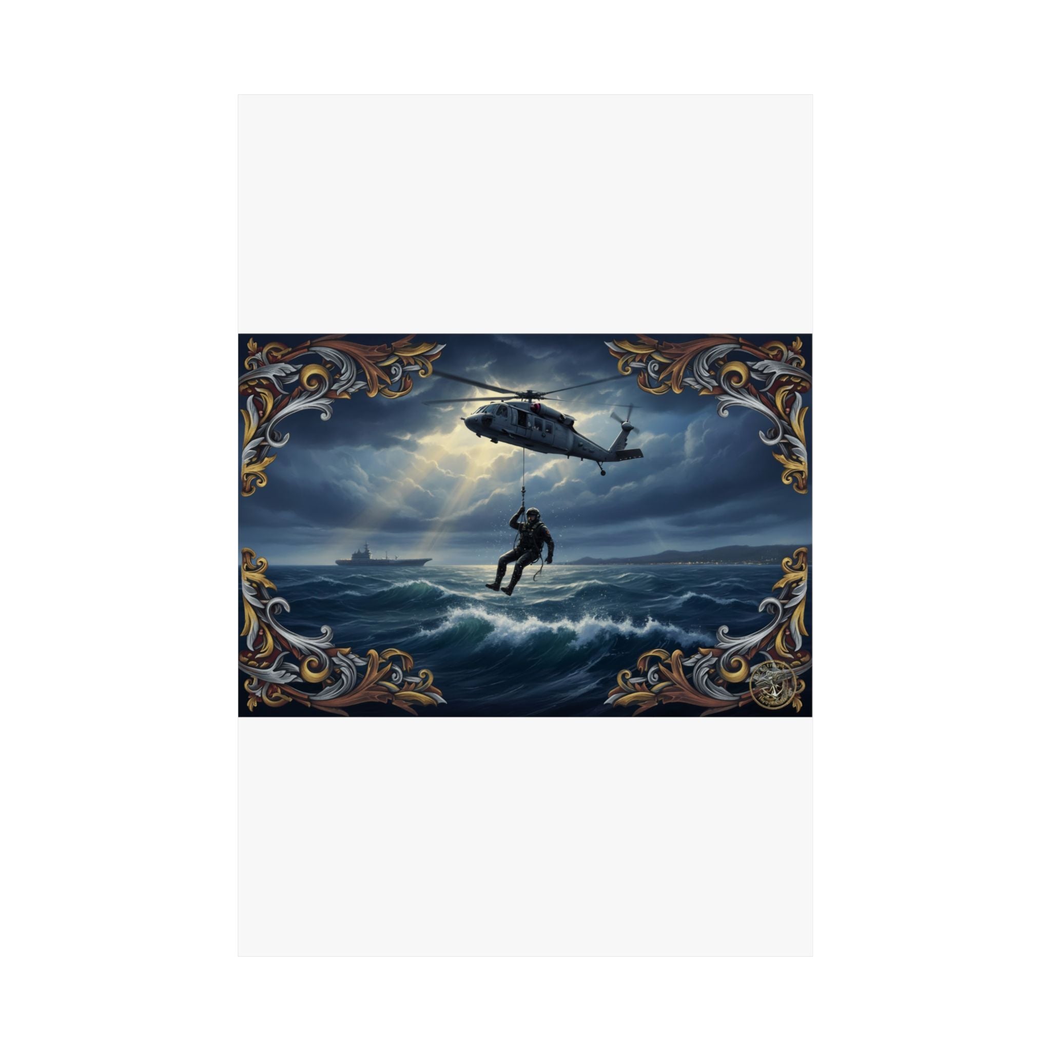 Rescue Helicopter Ocean Poster