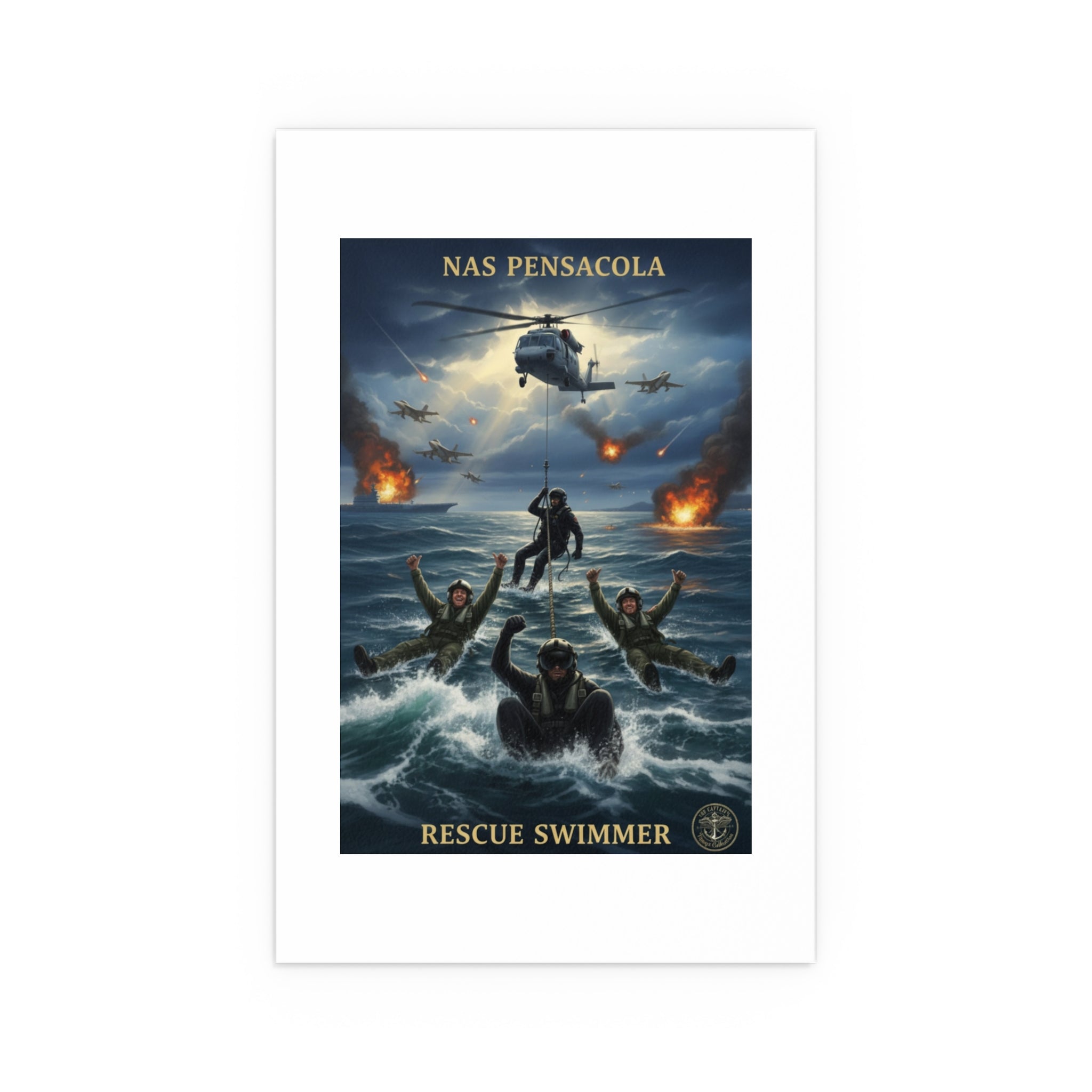 Rescue Swimmer Silk Poster — NAS Pensacola Military Aviation Art (Indoor/Outdoor)