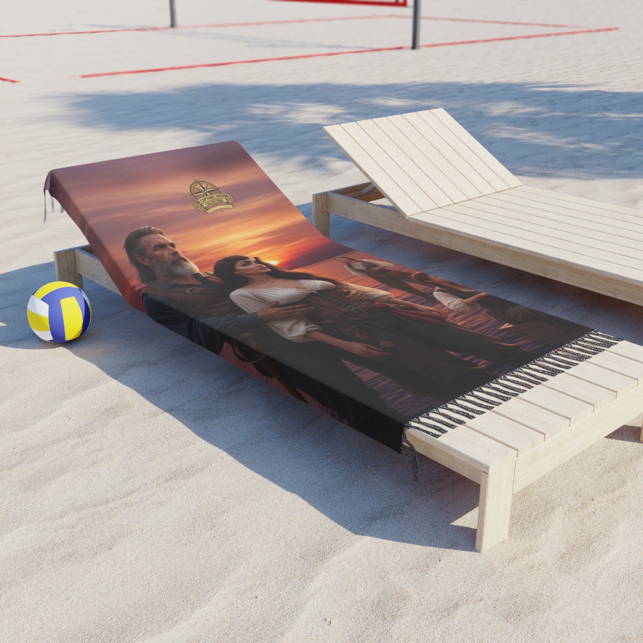 Boho Beach Towel — Vintage Nautical Sunset Scene