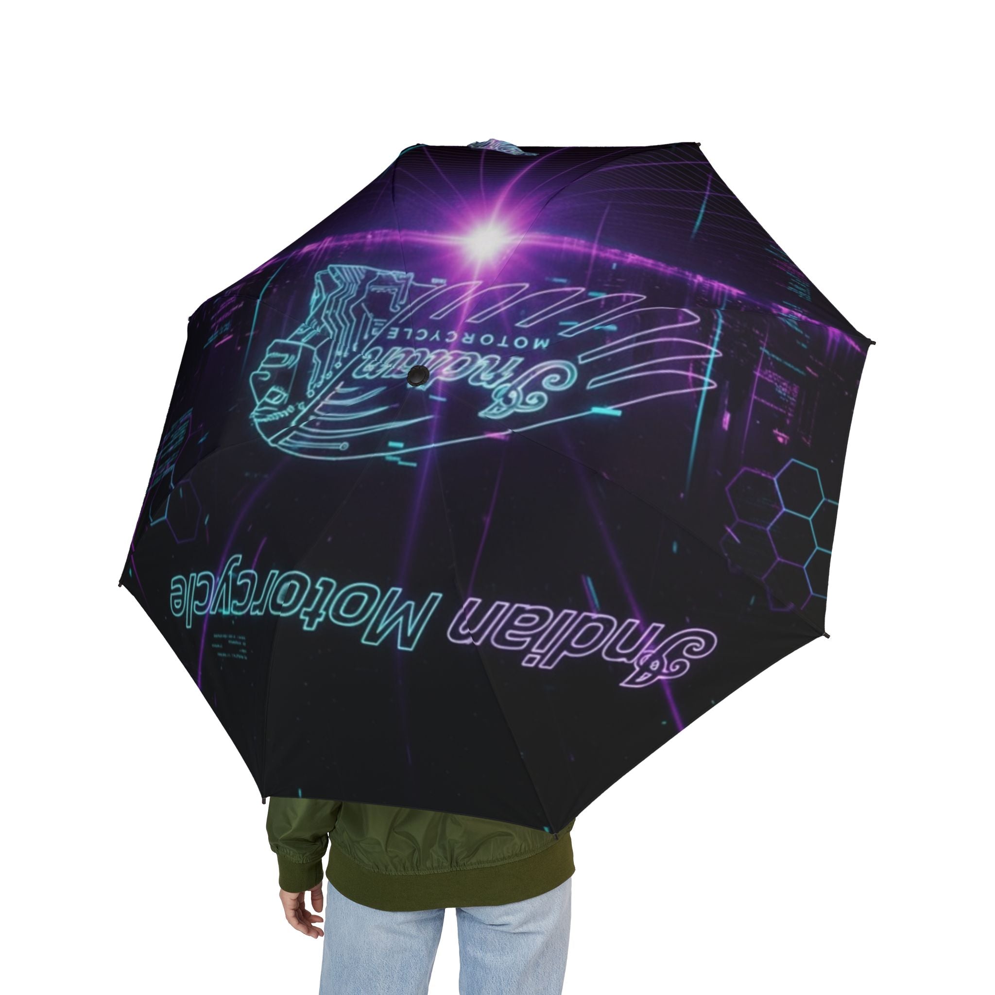 Neon Synthwave Foldable Umbrella – Retro Cyber Guitar Design