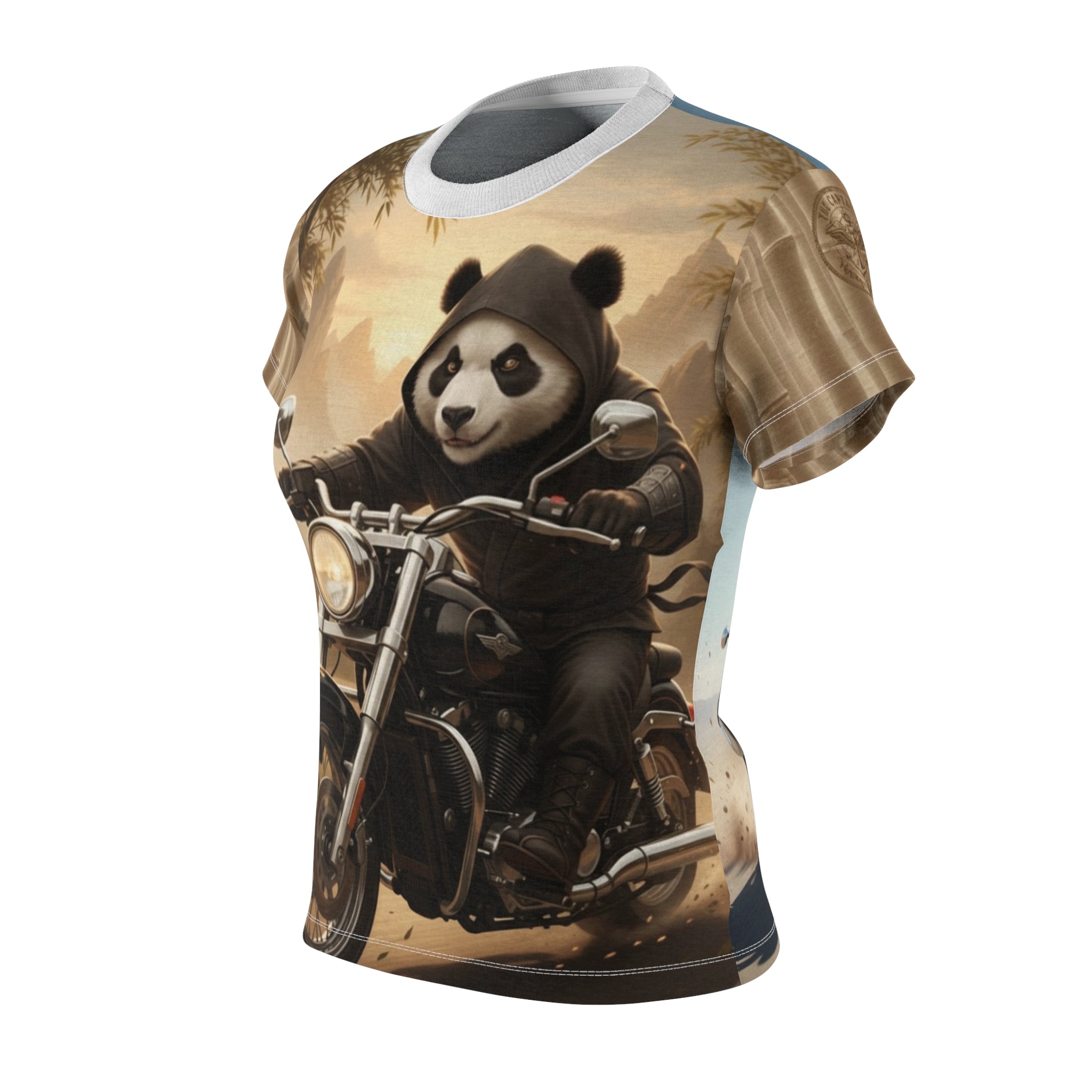Panda Biker Women's Tee – Motorcycle Riding Panda All-Over Print Shirt