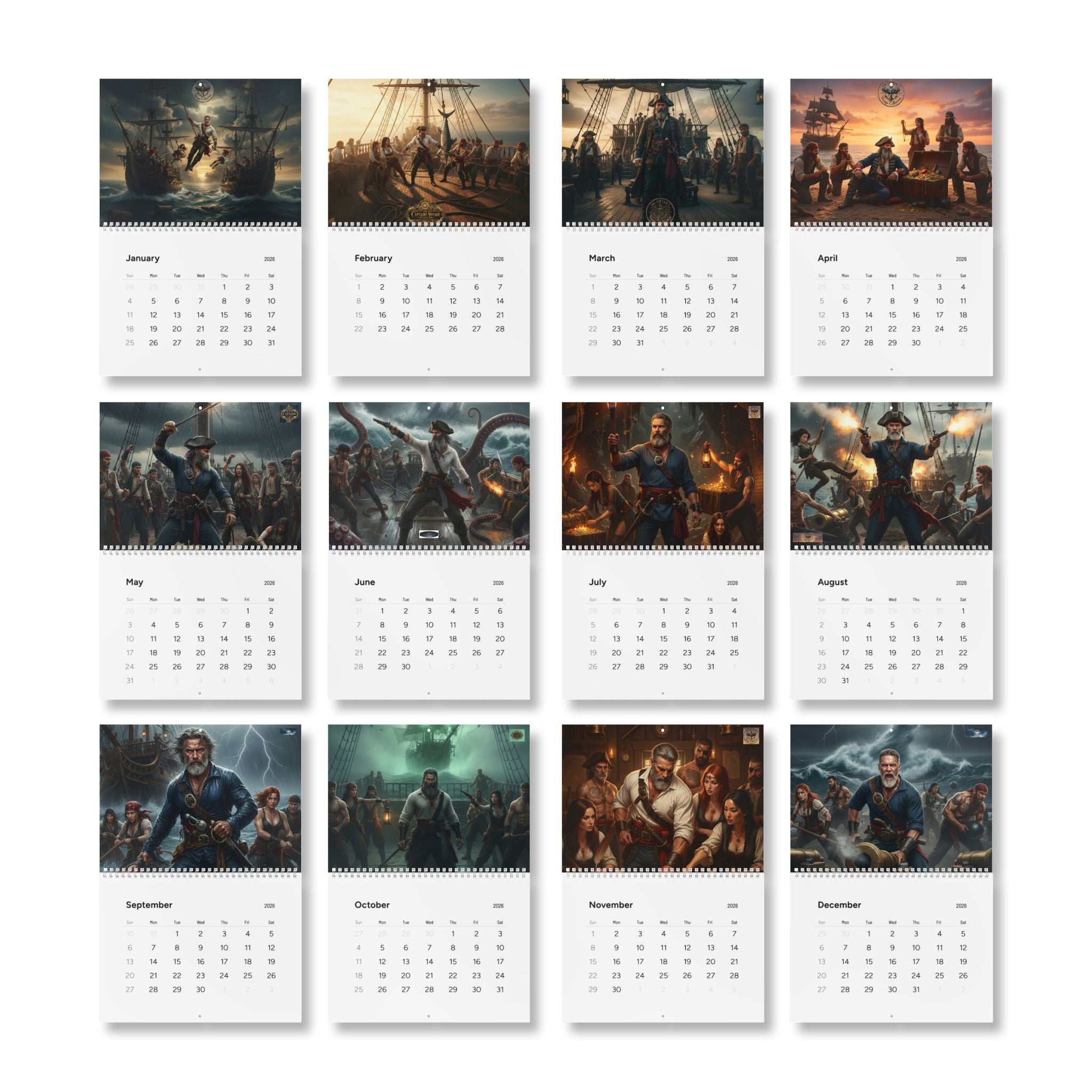 Pirate Adventure 2026 Wall Calendar — Vintage Sailing & Swashbucklers