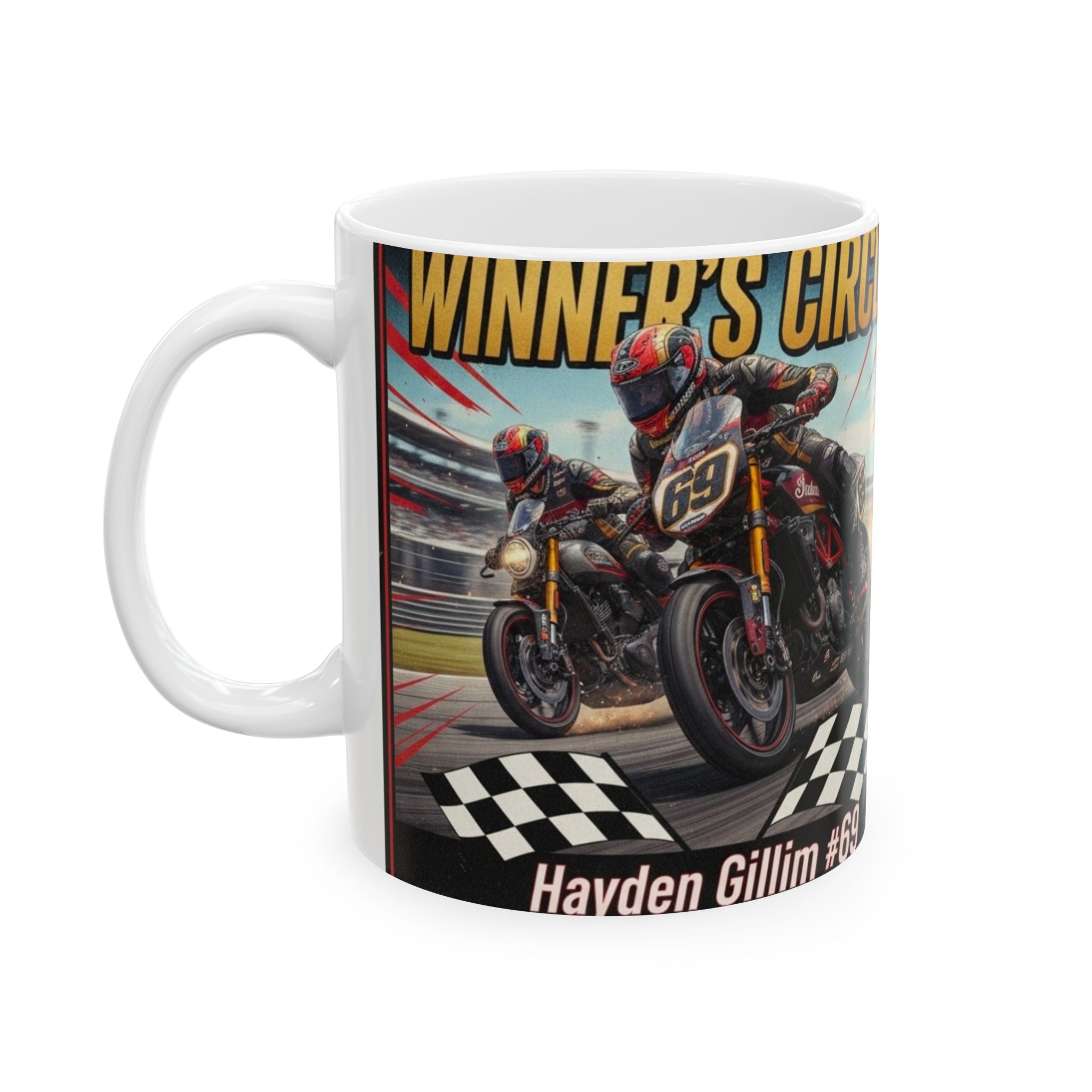Racing Champion Ceramic Mug – 'Winners Circle' Motorcycle Design (11oz, 15oz)