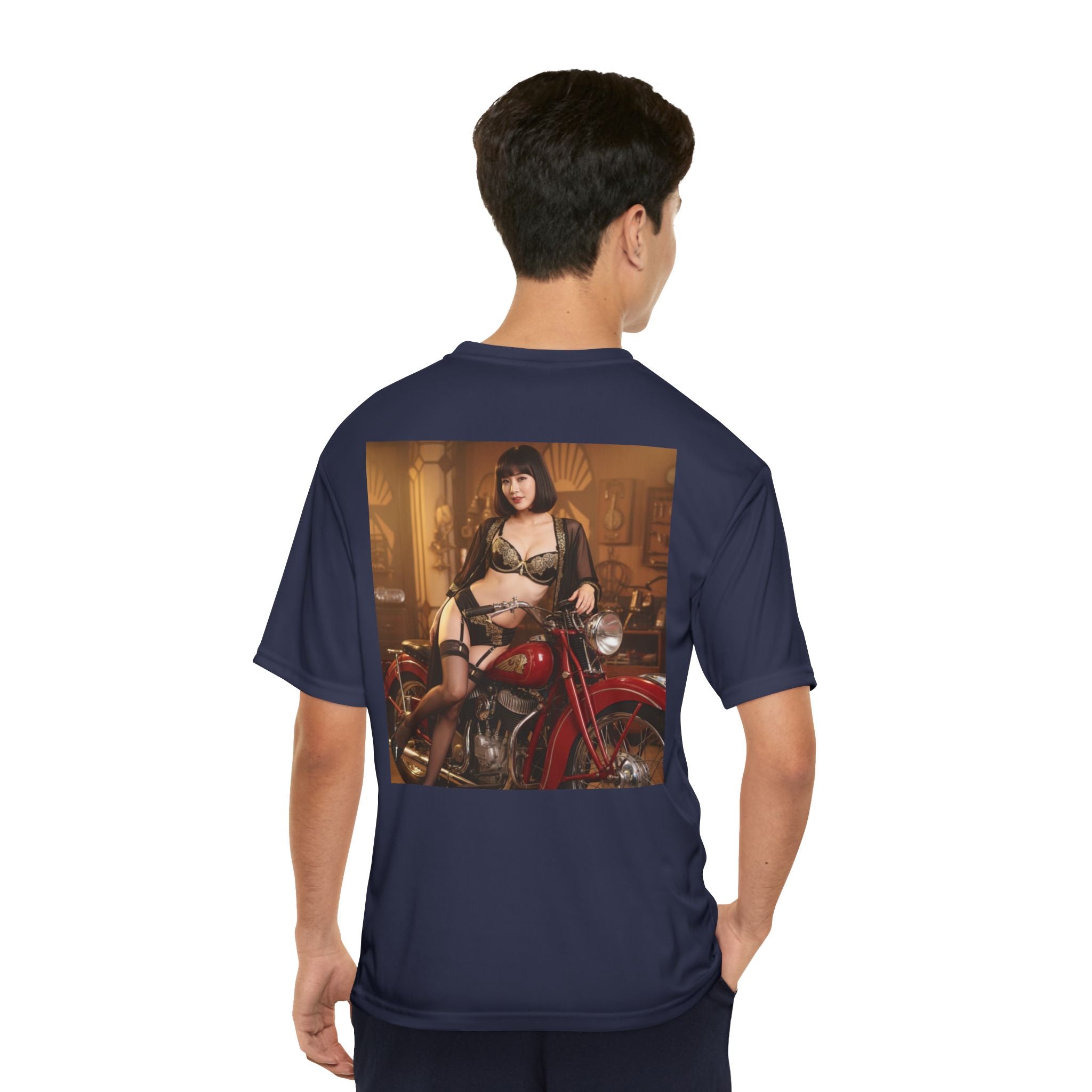 Pinup Motorcycle Tee — Vintage Biker Girl Photo Print