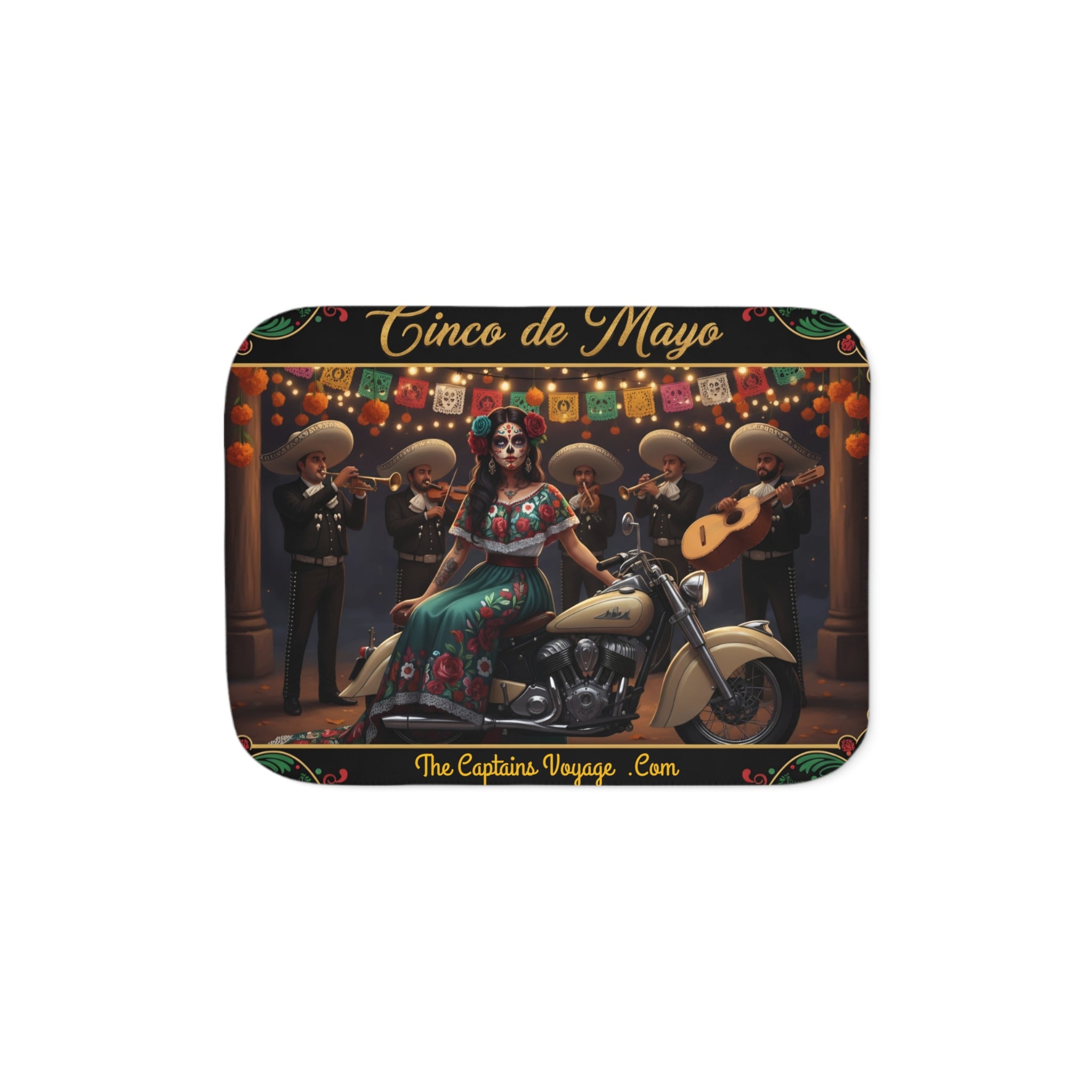 Cinco de Mayo Day of the Dead Motorcycle Sherpa Blanket