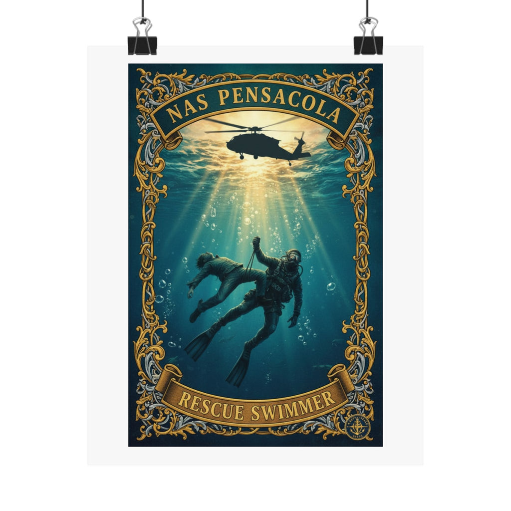 NAS Pensacola Rescue Swimmer Matte Vertical Poster — Military Diver Wall Art
