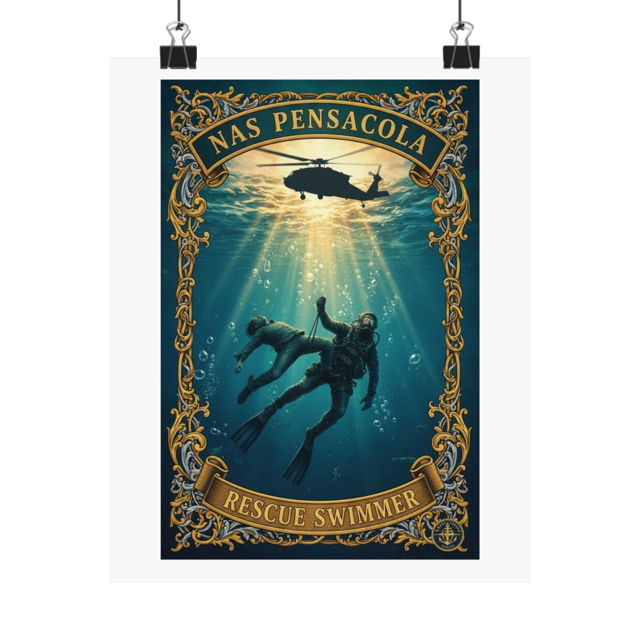 NAS Pensacola Rescue Swimmer Matte Vertical Poster — Military Diver Wall Art