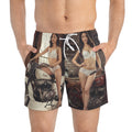 Pinup Motorcycle Swim Trunks — Vintage Biker Pinup All-Over Print